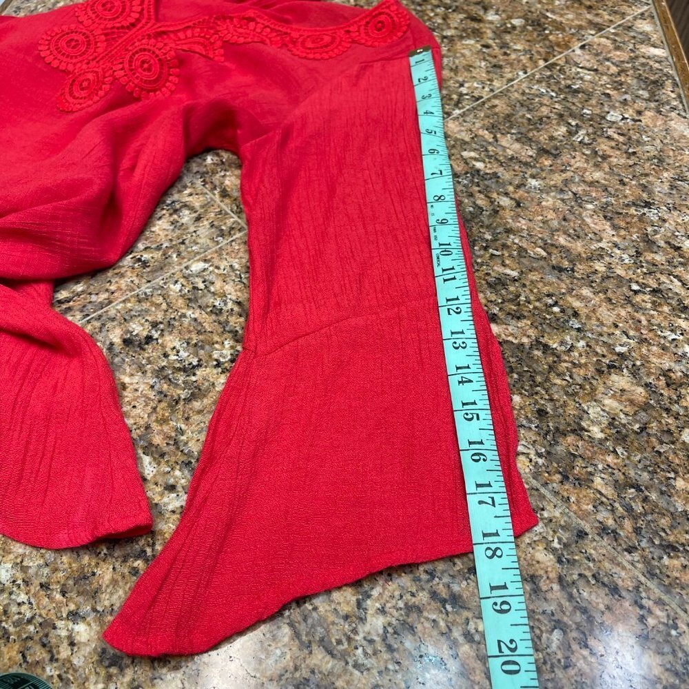 Counterparts Women Red Handkerchief Blouse Top 3/4 Sleeve Knit Lace Details Sz M - Picture 11 of 16